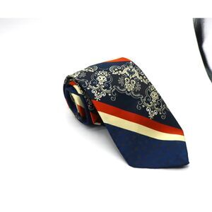 Vintage Hughes & Hatcher Necktie Navy Blue Yellow Stripe